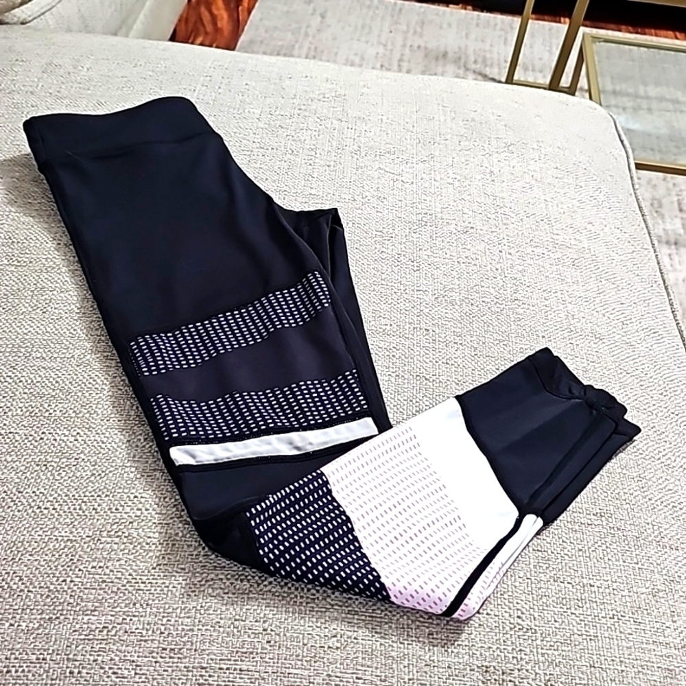 Lilybod leggings Black with Stripes Multi colors sz small